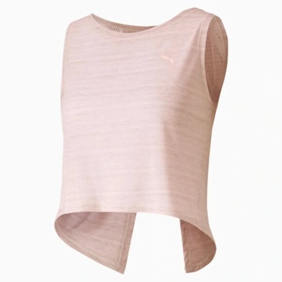 Puma Tank Top Cropped Lace Slit Open Back Mesh Burnout Rosewater Pink Size XS - Picture 6 of 12
